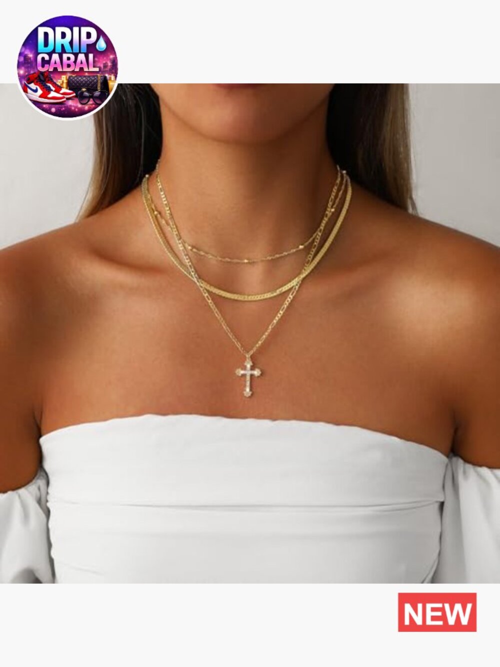 14k Gold Plated Dainty Heart Cross Pendant Choker Necklace Layered Faith - Picture 2 of 7